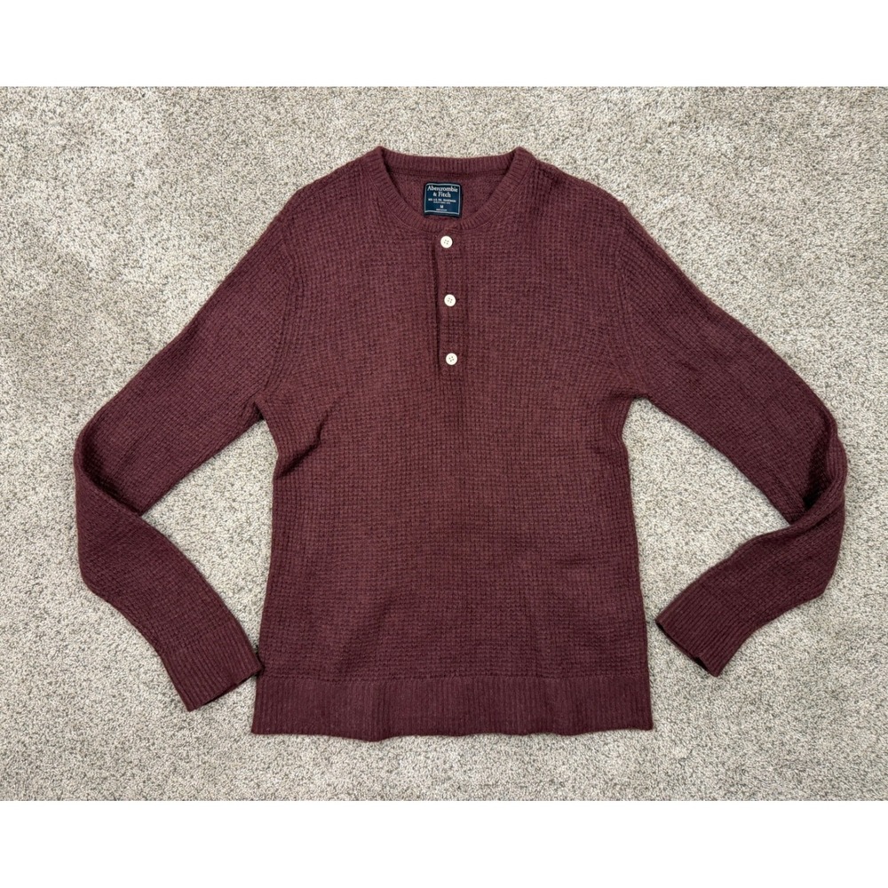 Abercrombie & Fitch Burgundy Waffle Knit Henley Sweater Maroon Womens Medium
